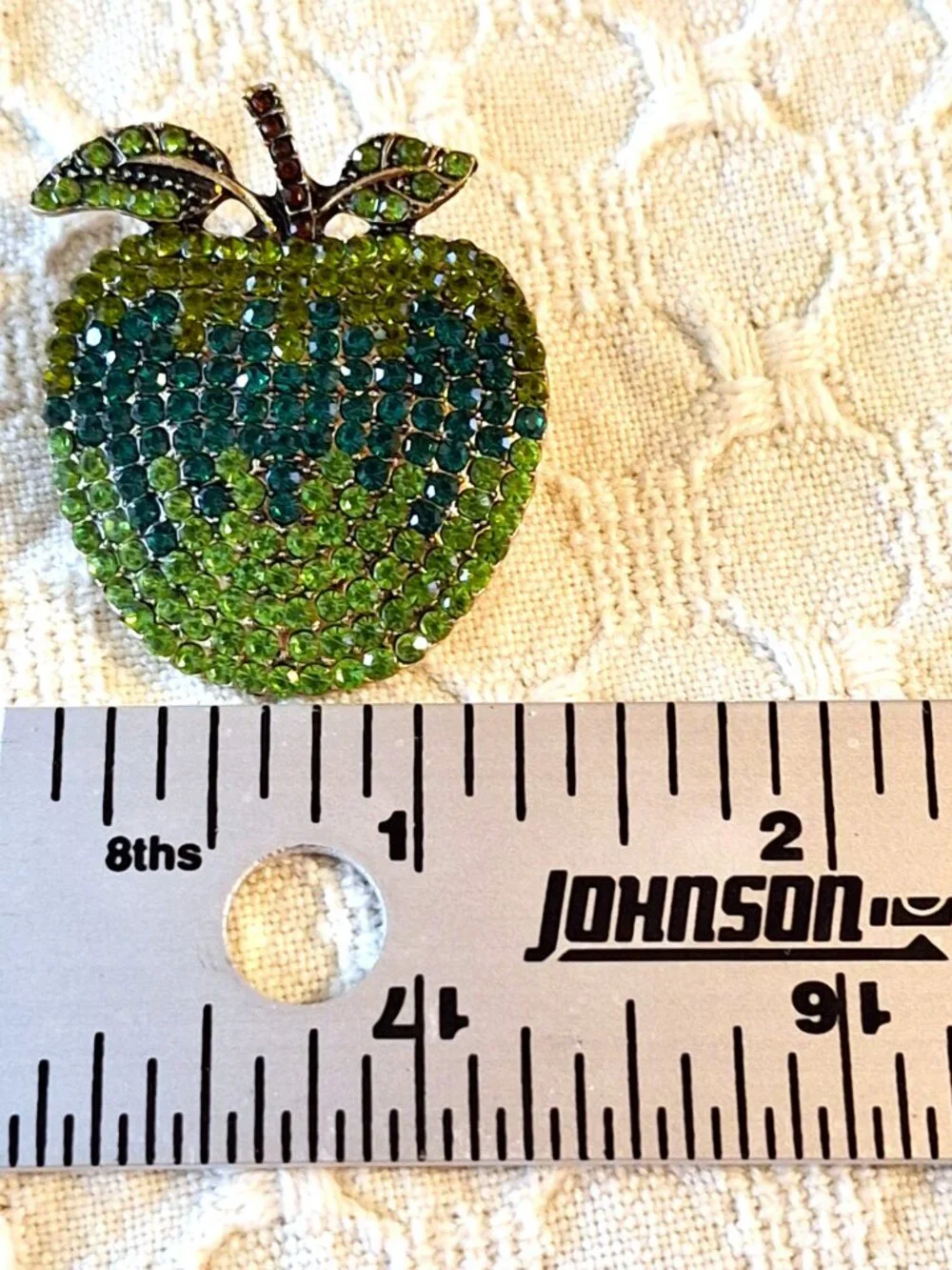 Sparkly Pave Green Apple Rhinestone Brooch and Drop Earrings NWOT